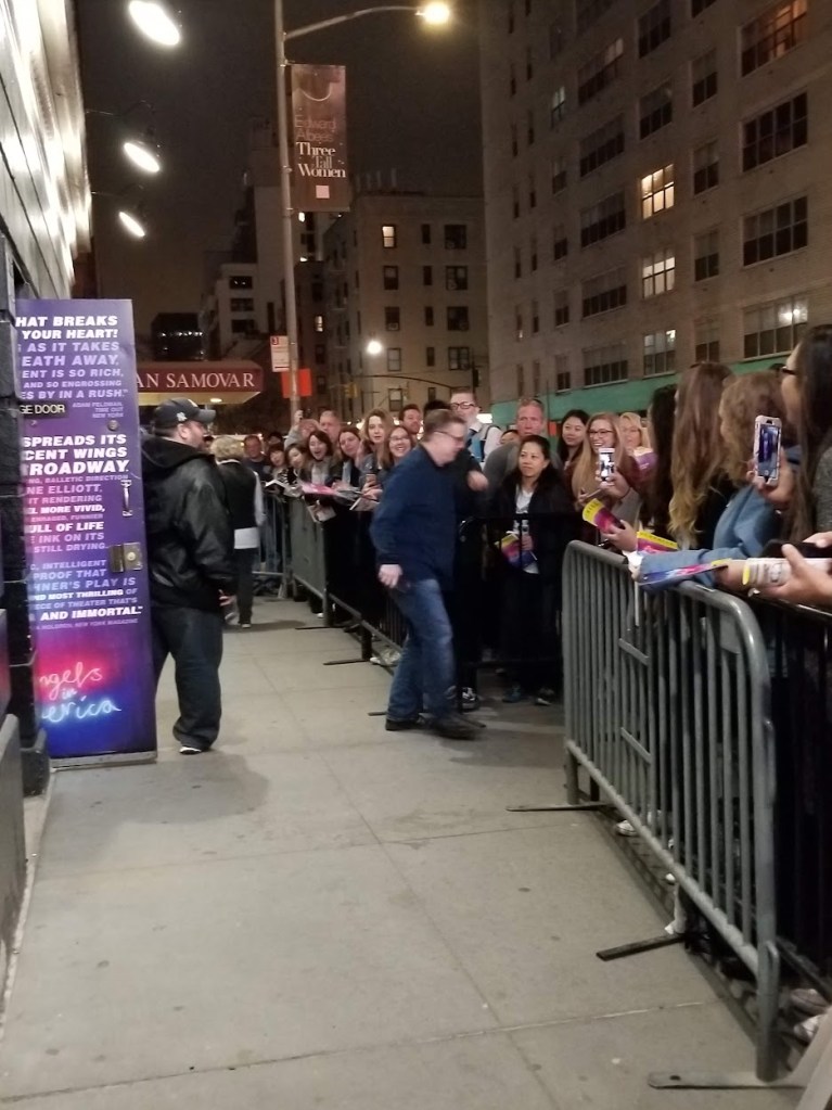 Image of actor Nathan Lane leaving Broadway theater after the play Angels in America