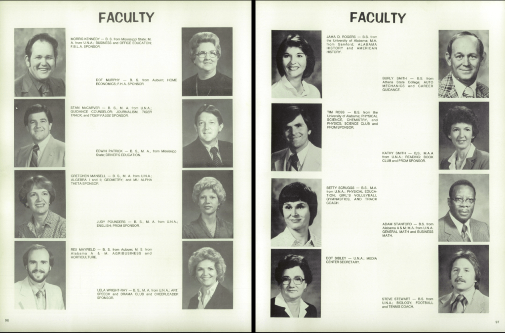 Faculty from 1982 Russellville High School Tiger Tracks Yearbook